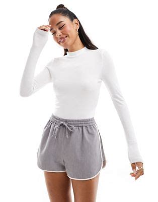 Asos Design Long Sleeve Bodysuit With Turtle Neck In White Asos