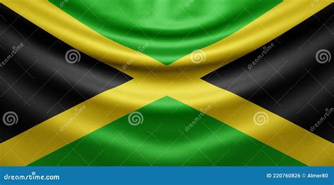 Bandera Nacional Ondulada Colgante De Jamaica Con Textura 3d Render