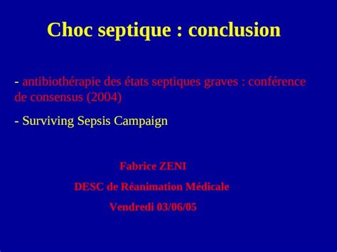 Ppt Choc Septique Conclusion Antibioth Rapie Des Tats Septiques