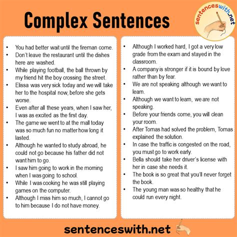 Complex Sentences In English 100 Examples Of Complex Sentences