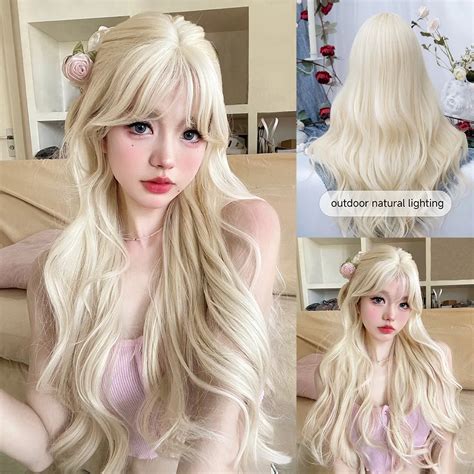 Perruque Synth Tique Naturelle Blonde Azole Lolita Avec Frange Pour