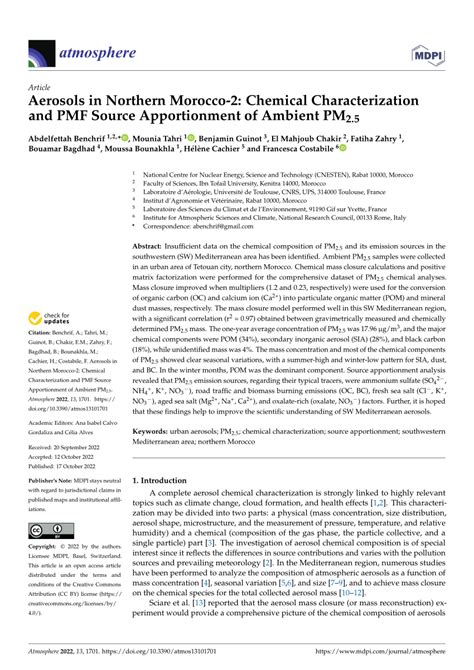 PDF Aerosols In Northern Morocco 2 Chemical Characterization And PMF