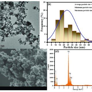 A Tem B Particle Size Histogram C Sem And D Edx Spectra Of