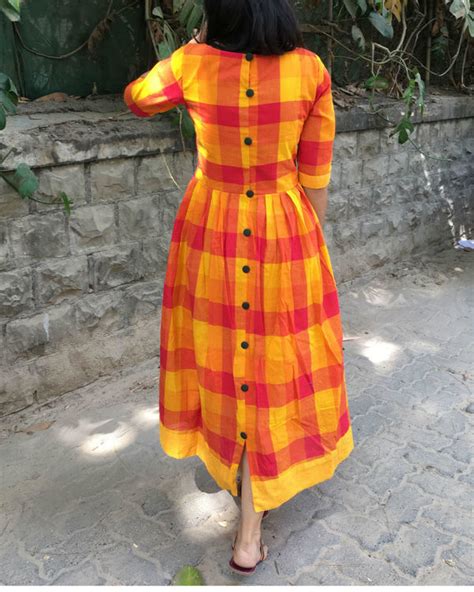 Orange And Yellow Checks Dress By Threeness The Secret Label