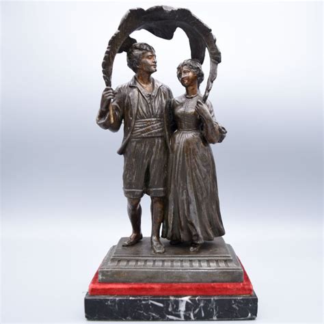 Sculpture Couple Under Palm Leaf Alloy Spelter Early Catawiki