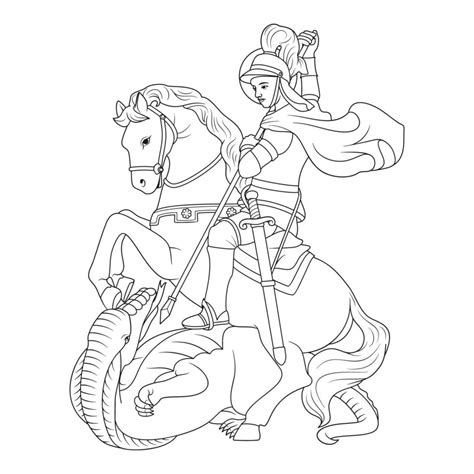 Saint George Of Cappadocia Vector Illustration Outline Monochrome