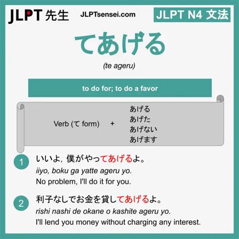 Jlpt N4 Grammar てあげる Te Ageru Meaning