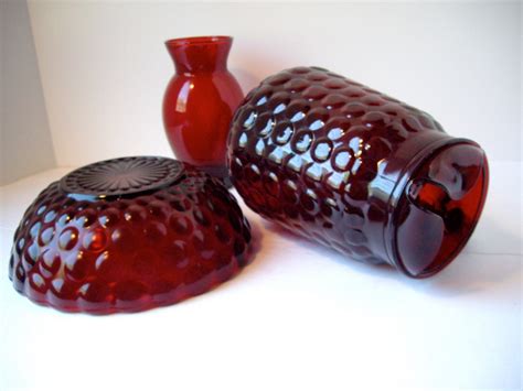 Vintage Anchor Hocking Bubble Ruby Red Depression Glass