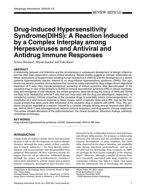 PDF Drug Induced Hypersensitivity Syndrome DIHS A Reaction Induced