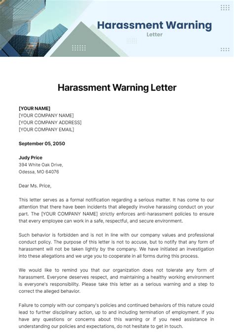 Harassment Warning Letter Template Edit Online And Download Example