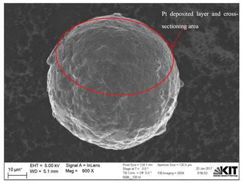 Pt Coating And Cross Sectioning Area Of A Cu Particle Using Dual Beam