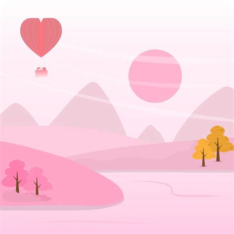 Vector Illustration Lover Pink Nature With Mountain And Lake Sunset