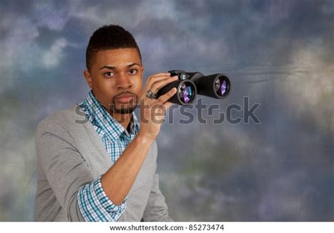 Handsome Black Man Eye Contact Binoculars Stock Photo 85273474 ...