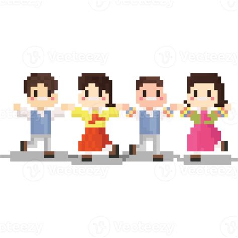 Pixel Art Group Of Dancing Korean Children Character 27190835 Png