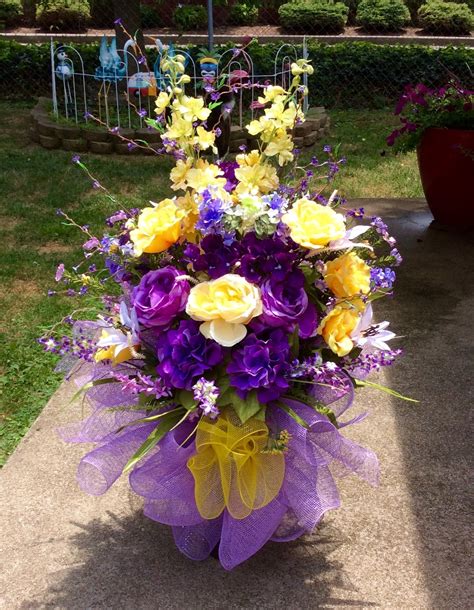 Yellow And Purple For Grave Vase Easter Flower Arrangements Funeral