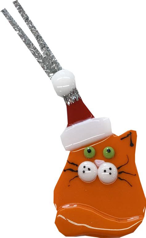 Fat Cat Ornament Orange Charlene Heilman Fused Glass Art