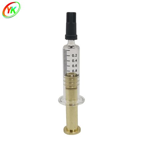 Luer Slip Cap 1ml Oil Distillate Glass Syringe Golden Metal Plunger