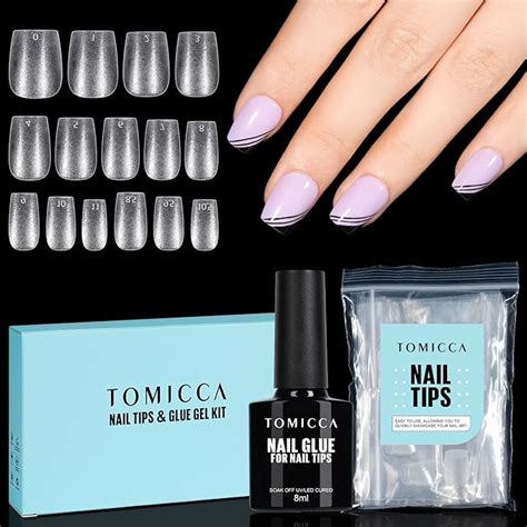 Tomicca Nail Tips And Glue Gel Kit In Nail Glue And Base Gel With