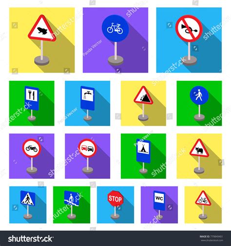 Different Types Road Signs Flat Icons 스톡 벡터로열티 프리 779849401