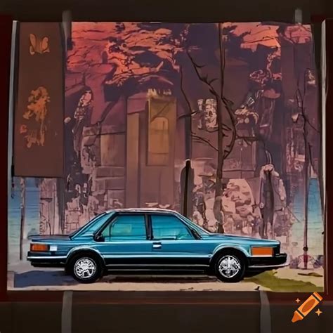 Vintage Japanese Anime Style Advertisement With A 1980s Toyota Camry On