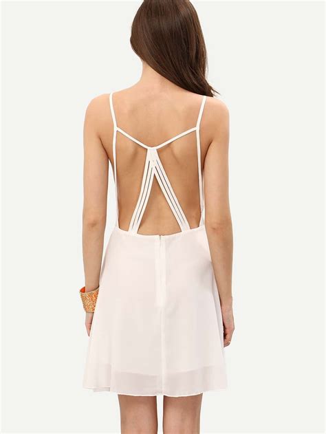 White Spaghetti Strap Backless Chiffon Flapper Dress SheIn Sheinside