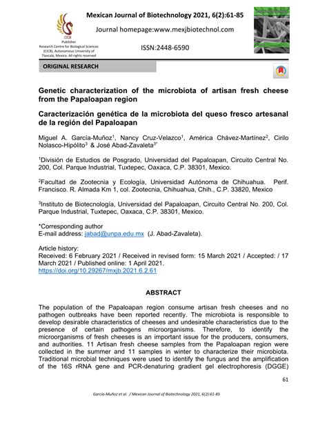 PDF Genetic Characterization Of The Microbiota Of Artisan Fresh