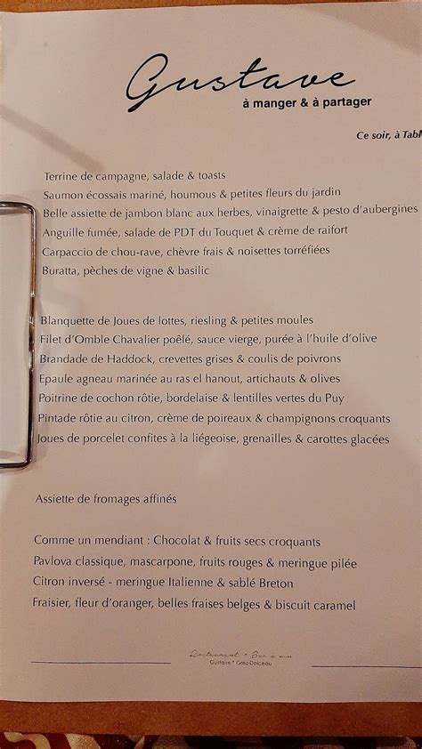 Menu Au Restaurant Gustave Grez Doiceau