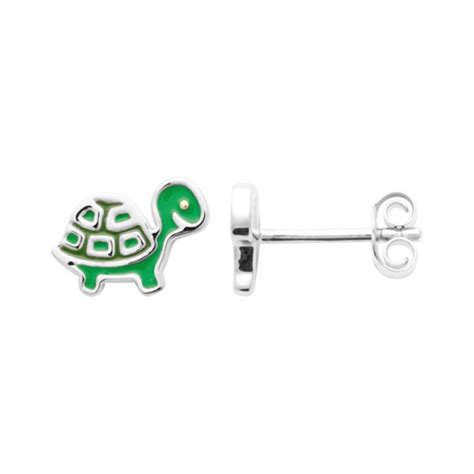 Boucles D Oreilles Tortue Argent Rhodi Email Laque Enfant