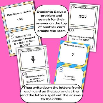 5th Grade Math Task Card Riddle Scavenger Hunt Activities Bundle