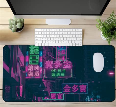 Dark Japanese Neon Desk Mat Tokyo City Night Mouse Pad Japan Anime Xl