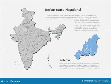 India Country Map And Nagaland State Template Cartoon Vector