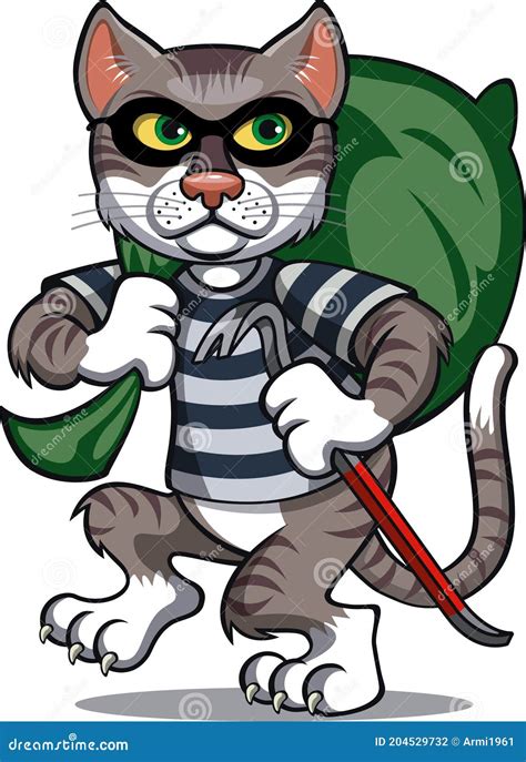 Cat Burglar with Crowbar and Thief Sack Stock Vector - Illustration of ...