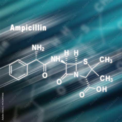 Ampicillin, antibiotic drug, Structural chemical formula Stock ...