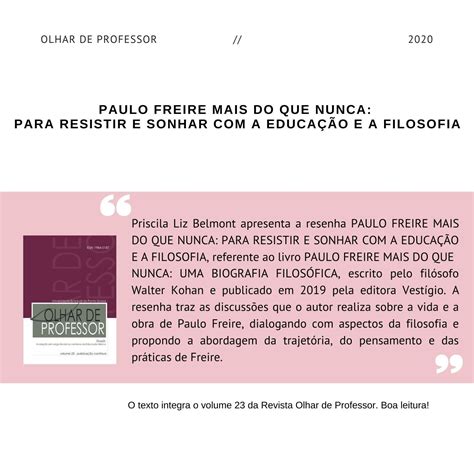 Resenha Belo Livro De Walter Kohan Sob O Olhar De Priscila Liz