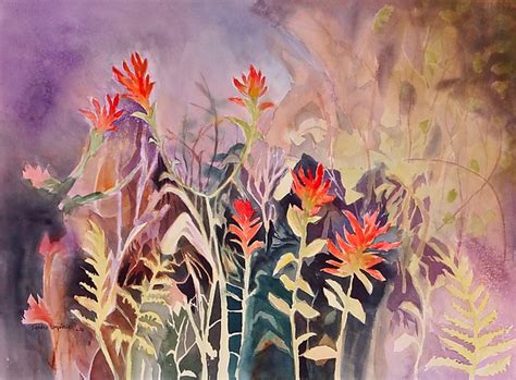 Forest With Indian Paintbrush By Sandra Humphries Watercolor Painting