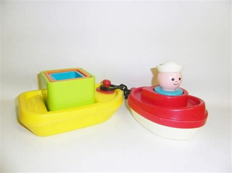 Vintage Fisher Price Tub Tugboat And Barge Bath Toy