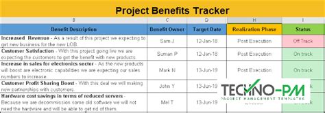 Project Benefits Tracking Template Excel Download Project Management