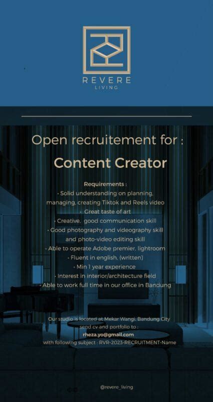 Lowongan Kerja Content Creator Junior Designer Di Revere Living