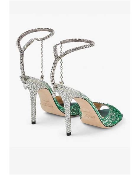 Jimmy Choo Saeda 100 Crystal Embellished Sandals In Green Lyst