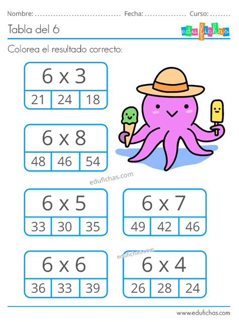 Tabla Del 6 Fichas Ejercicios Aprender A Multiplicar Gratis