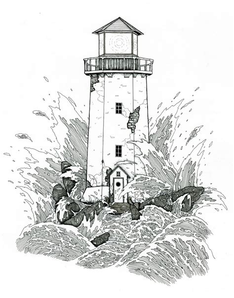 Lighthouse Pen Ink SIGNED Illustration PRINT. Various Sizes. Nautical ...