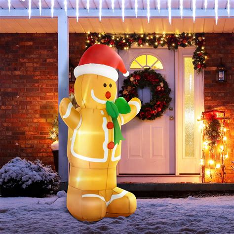 Homcom Christmas Inflatable Gingerbread Man With Led Lights For Indoor