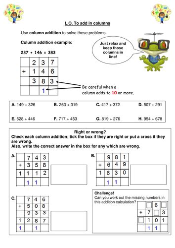 2 Column Addition Lessons For Ks2 With Homework And Planning Teaching