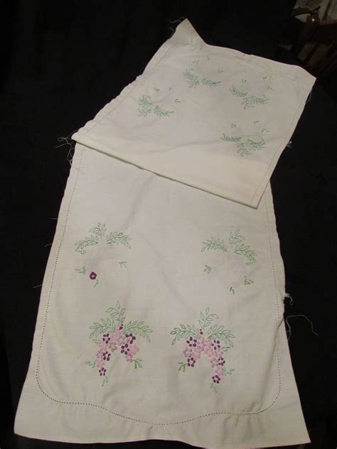 Vintage Embroidered Dresser Scarf Table Runner White Poly Etsy