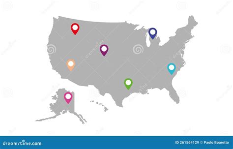 Vector United States Usa Map With Pointers Isolated Stock