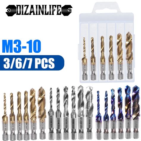 6 7PCS Set Tap Drill Bit HSS Titanium Plating Multifunction Tools