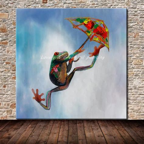 Decorative Art Handmade Modern Abstract Jumping Frog Animal Oil Painting On Canvas Wall ...