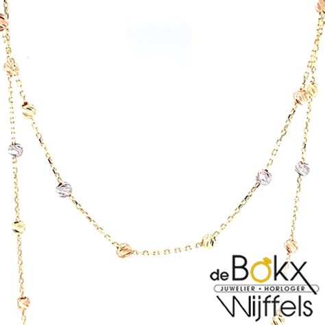 Collier Karaat Gouden Anker Ketting Met Gouden Bolletejs In Wit