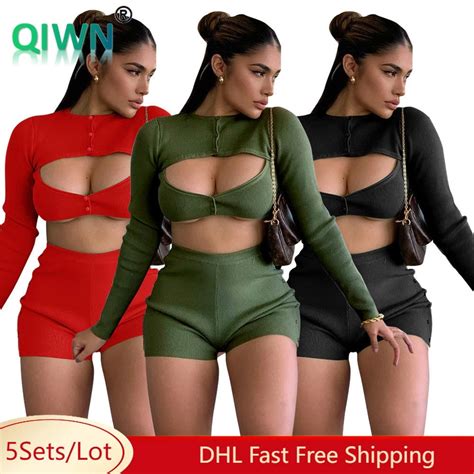 Sets Bulk Wholesale Knitting Screw Thread Two Piece Set Women Sexy