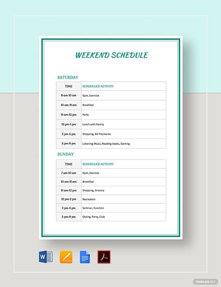 6+ Weekend Schedule Templates - Free Word, Excel, PDF, Format Download!